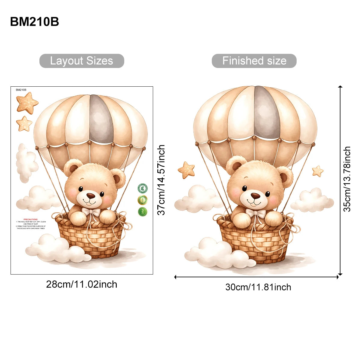 STICKER ENFANT PVC Ours Avec Ballons Nuages Et Étoiles