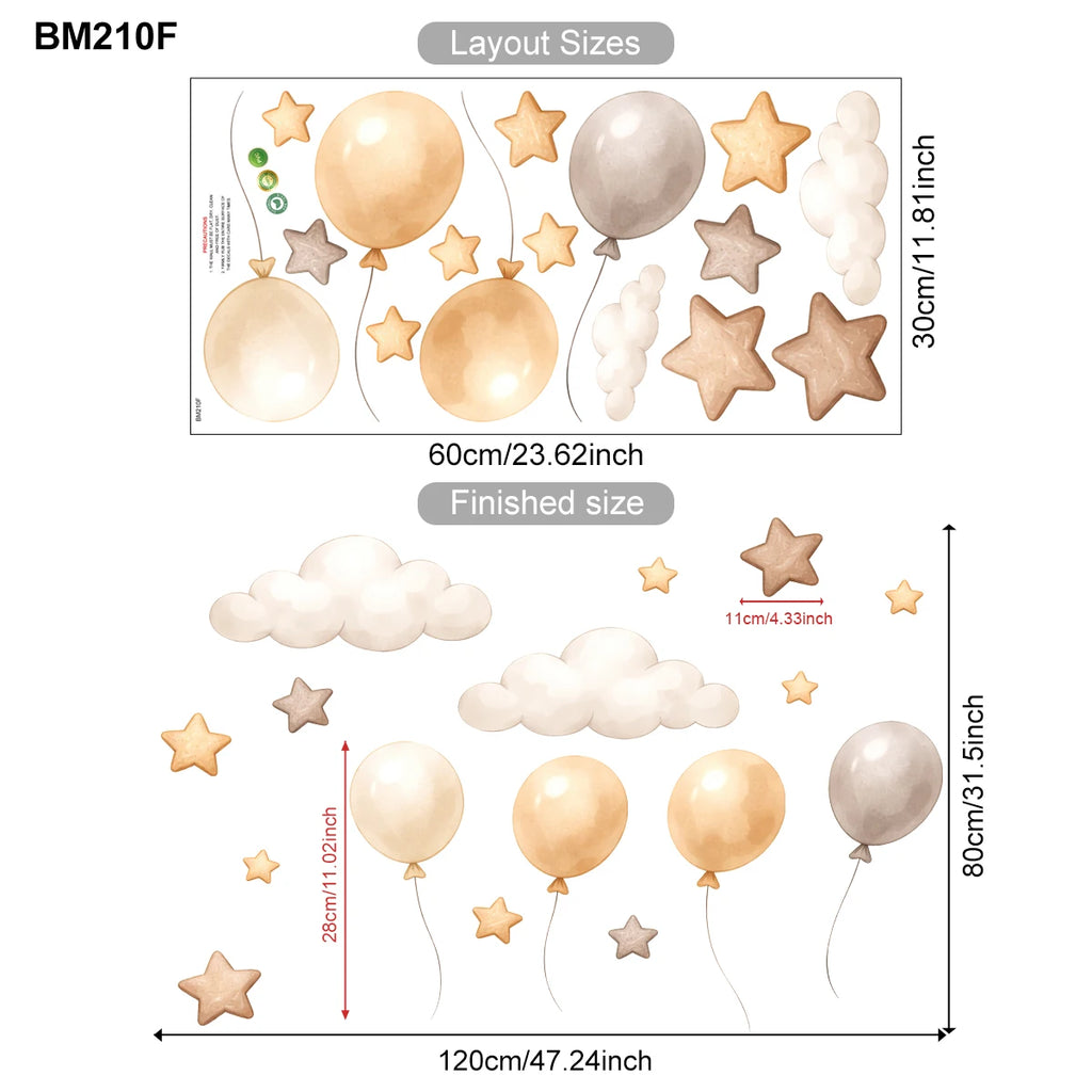 STICKER ENFANT PVC Ours Avec Ballons Nuages Et Étoiles