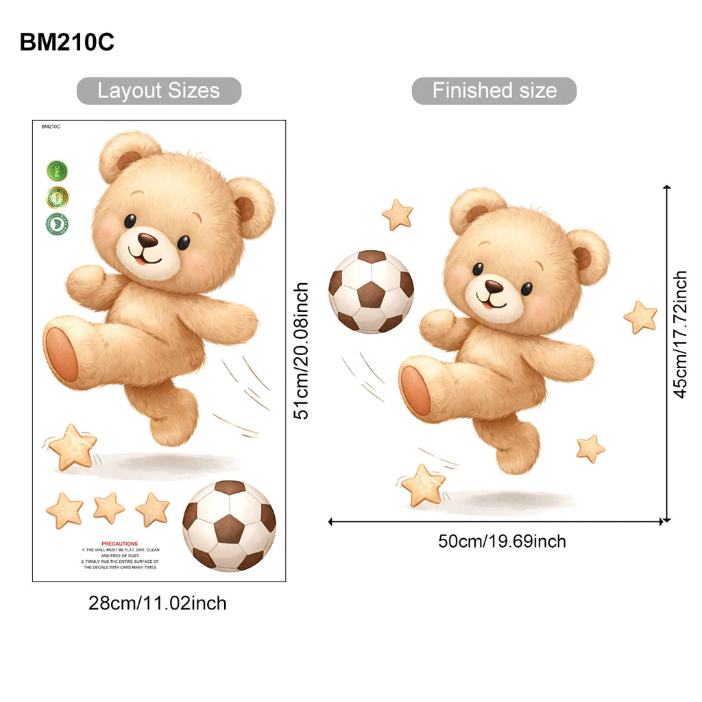 STICKER ENFANT PVC Ours Avec Ballons Nuages Et Étoiles