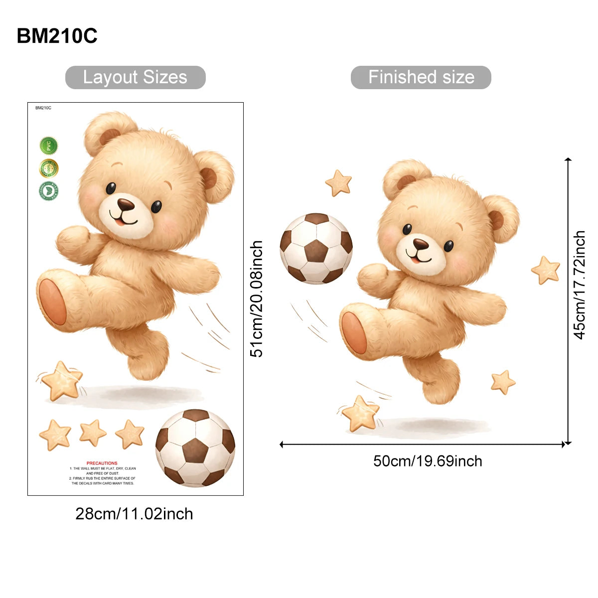 STICKER ENFANT PVC Ours Avec Ballons Nuages Et Étoiles