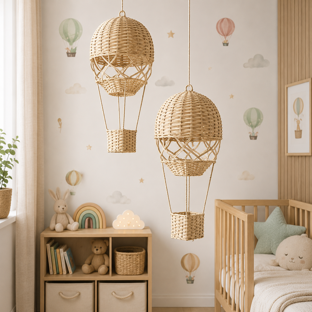 Montgolfière décorative en rotin naturel tissée à la main