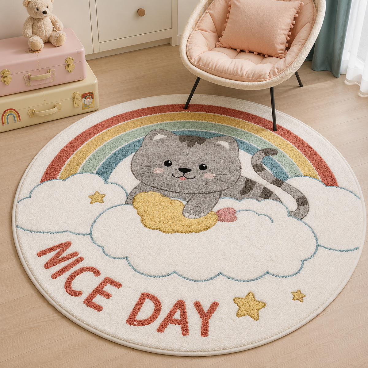 TAPIS DE CHAMBRE ENFANTS Rond Antidérapant