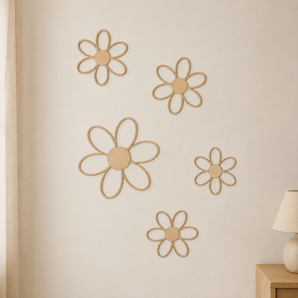 Décoration murale marguerite évidée en bois style scandinave