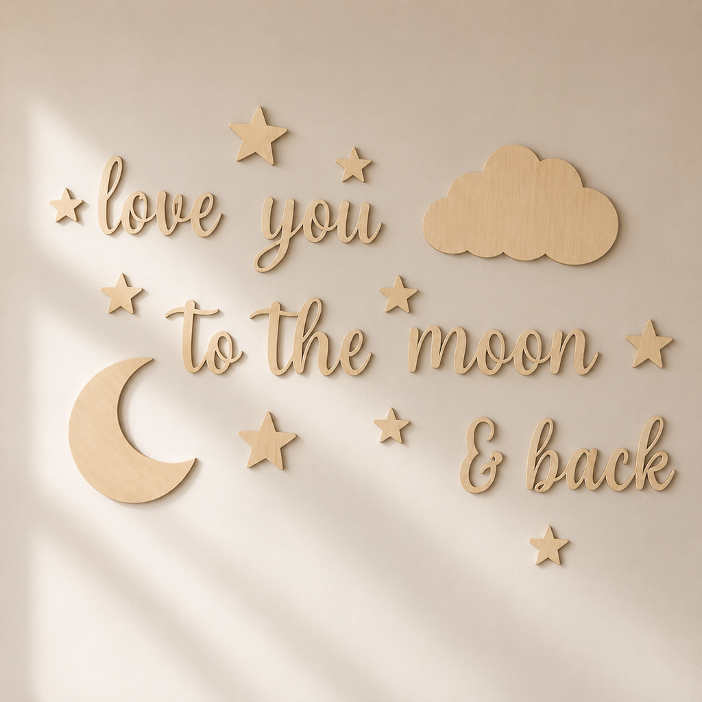 Sticker En Bois Lune Étoiles Et Nuage