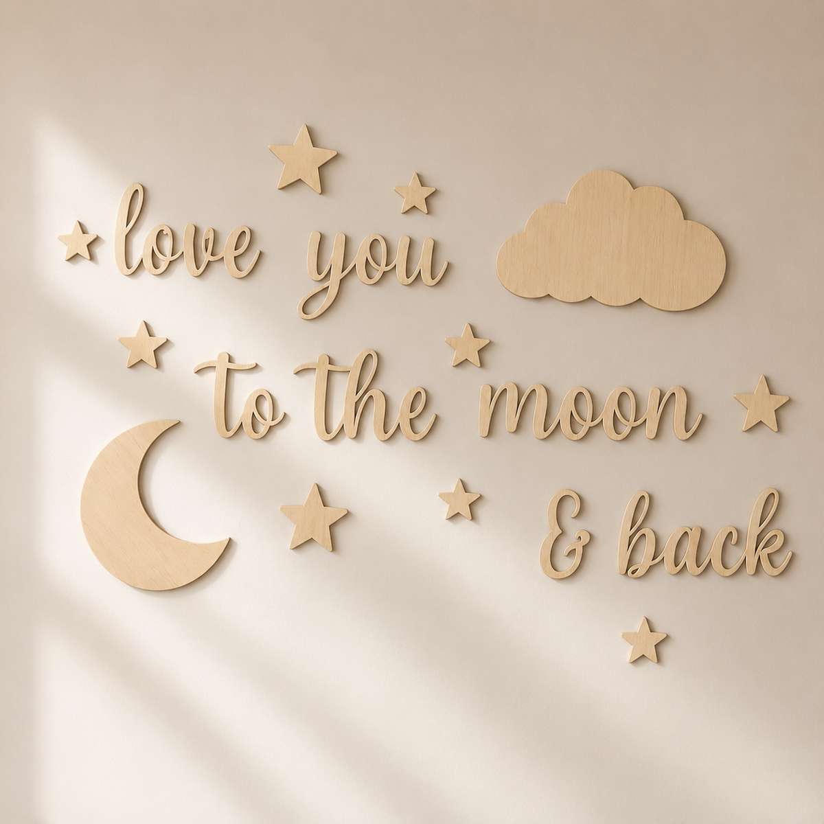 Sticker En Bois Lune Étoiles Et Nuage