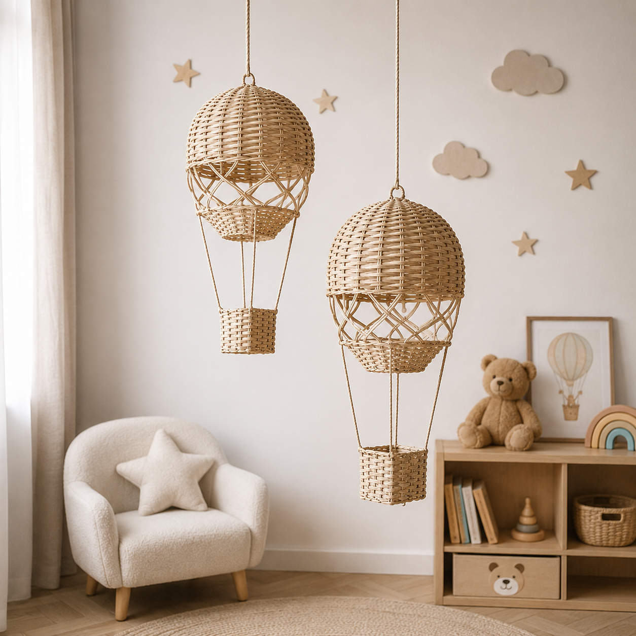 Montgolfière décorative en rotin naturel tissée à la main