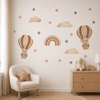 STICKER ENFANT Ours En Montgolfière Arc-En-Ciel Étoiles