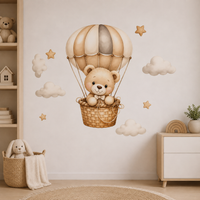 STICKER ENFANT PVC Ours Avec Ballons Nuages Et Étoiles