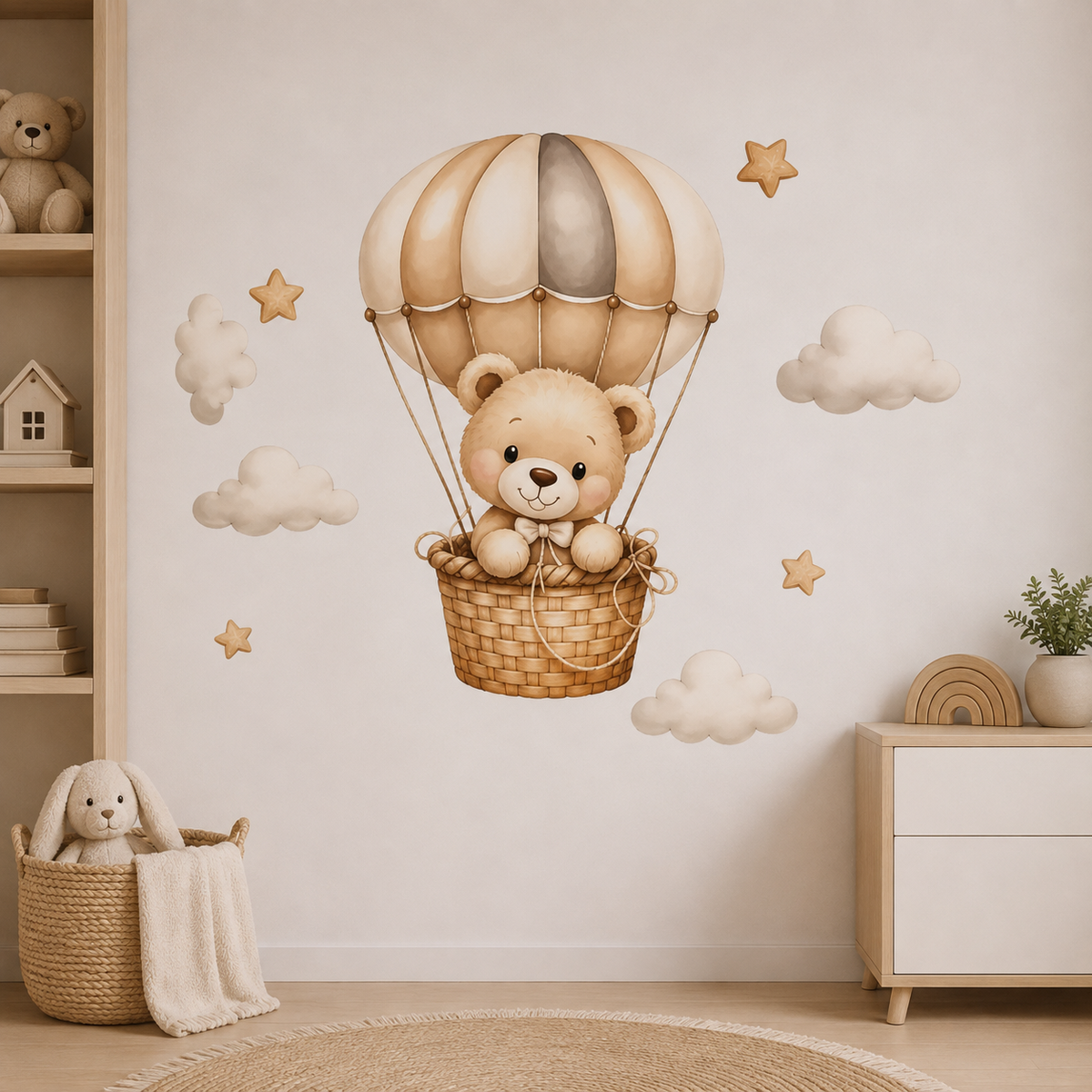 STICKER ENFANT PVC Ours Avec Ballons Nuages Et Étoiles