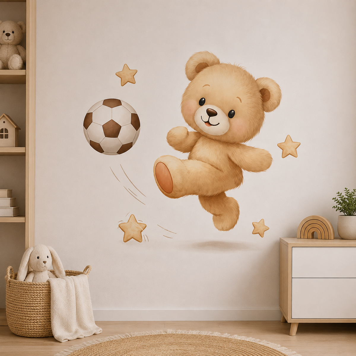 STICKER ENFANT PVC Ours Avec Ballons Nuages Et Étoiles