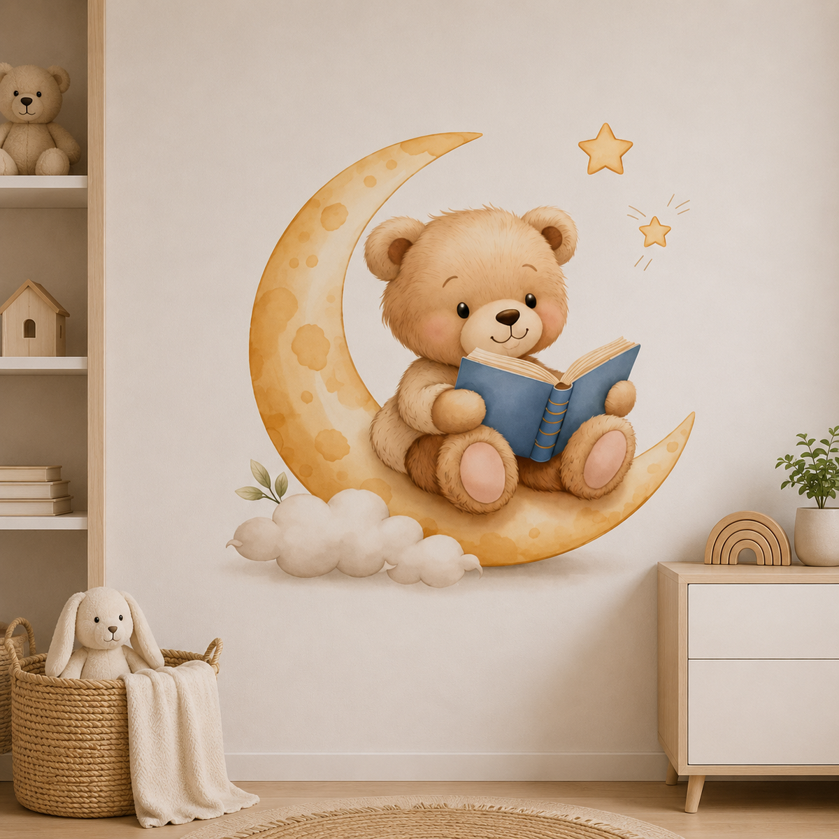 STICKER ENFANT PVC Ours Avec Ballons Nuages Et Étoiles
