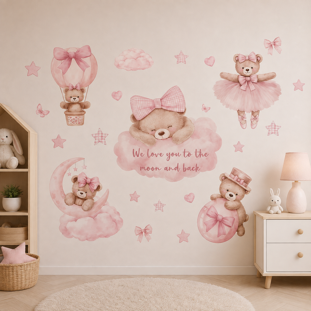 STICKER ENFANT Vinyle Mat Translucide Montgolfière Ours