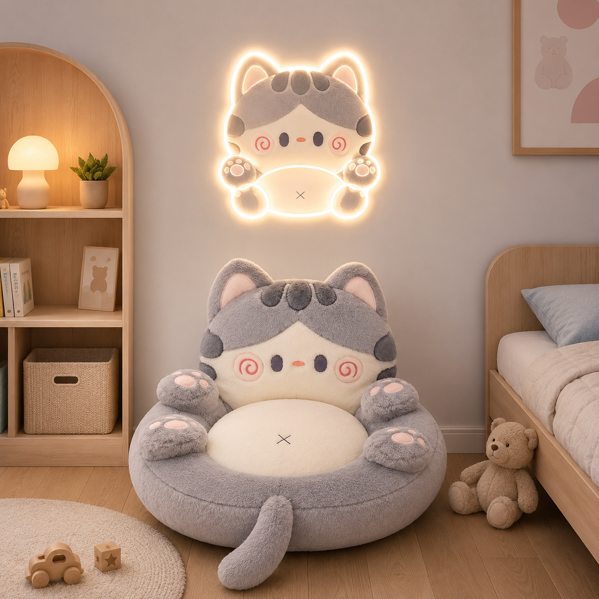 Coussin de sol Tatami Chat avec dossier intégré en fausse fourrure