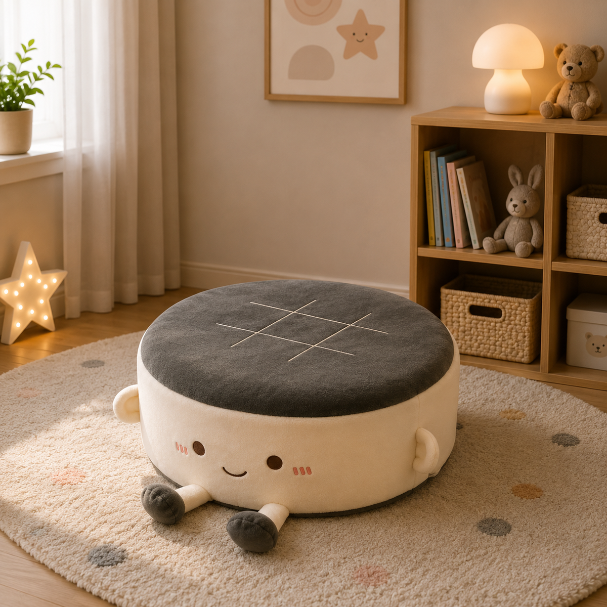 Coussin de sol rond épais dessin animé en peluche courte