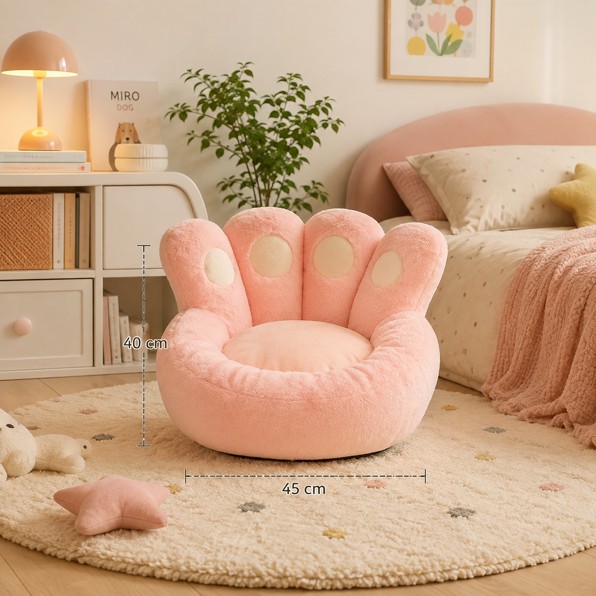 Coussin de sol rose en peluche forme patte de chat