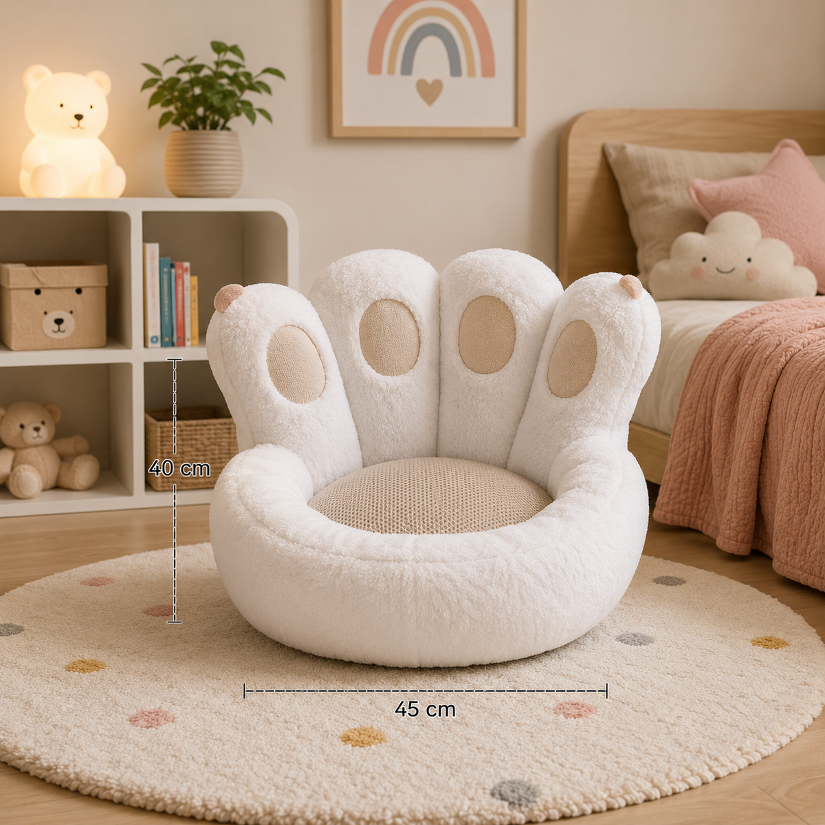 Coussin de sol rose en peluche forme patte de chat