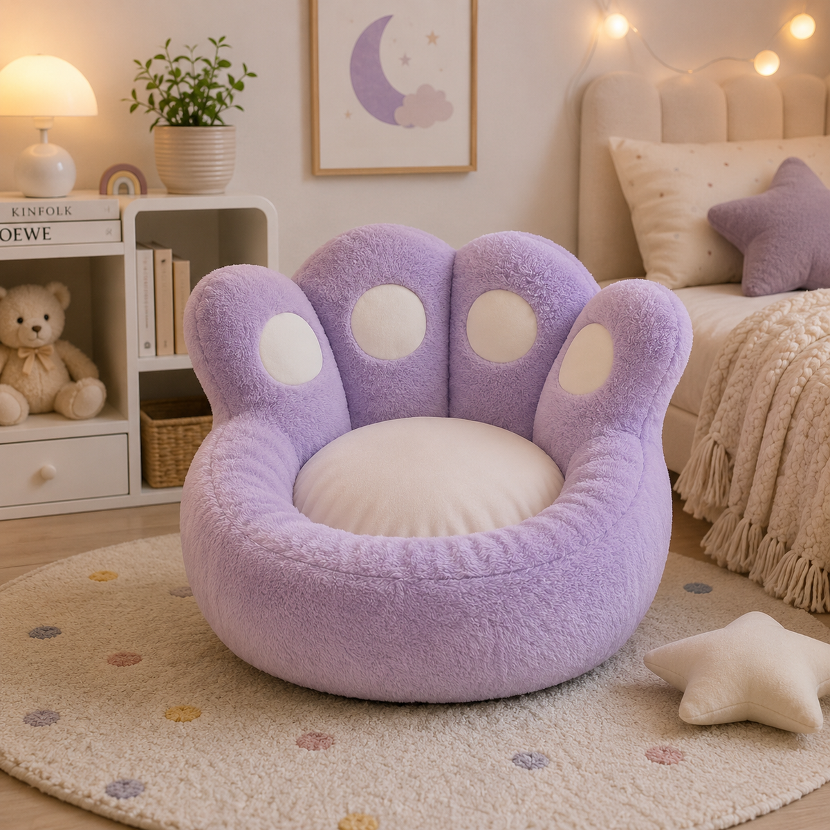 Coussin de sol rose en peluche forme patte de chat