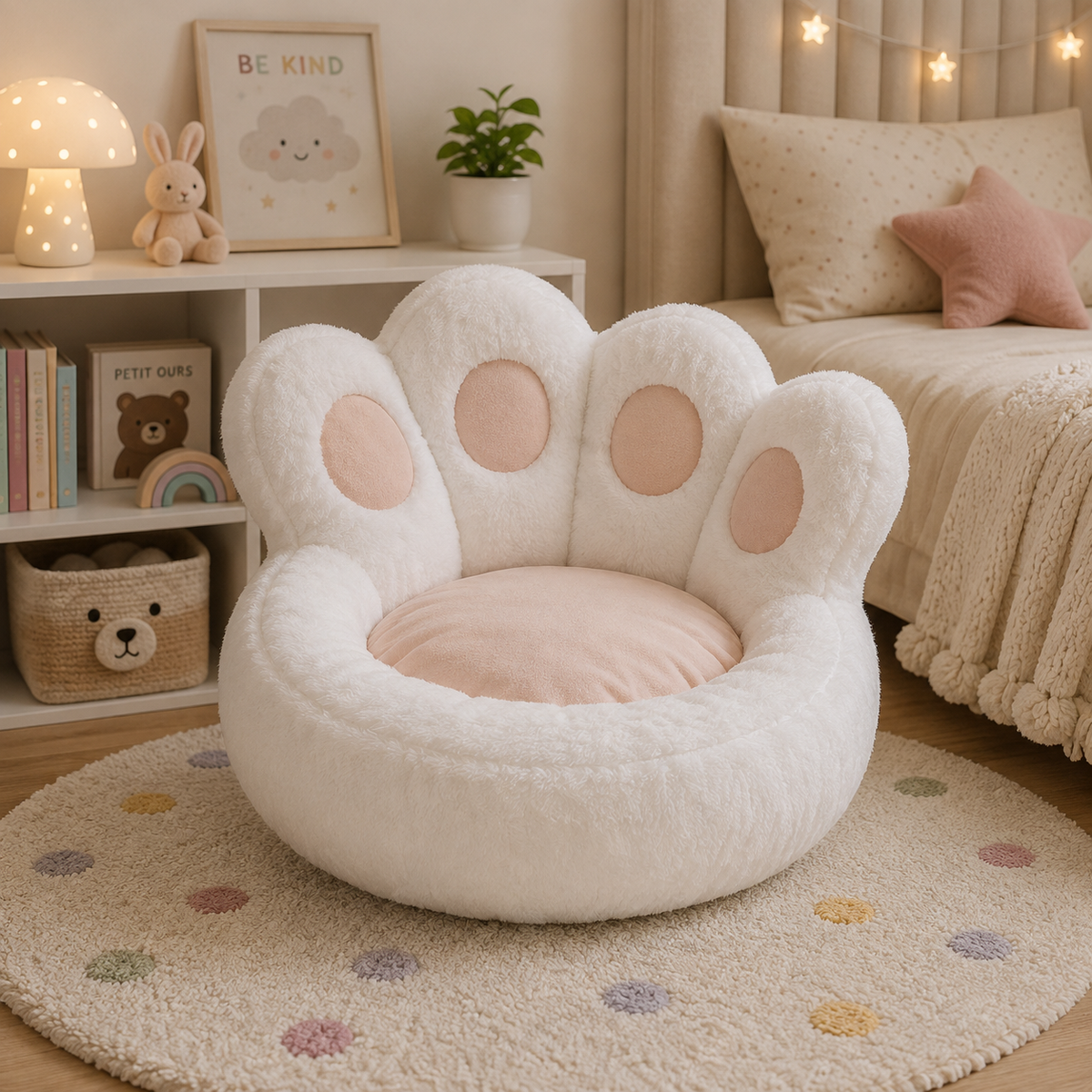 Coussin de sol rose en peluche forme patte de chat