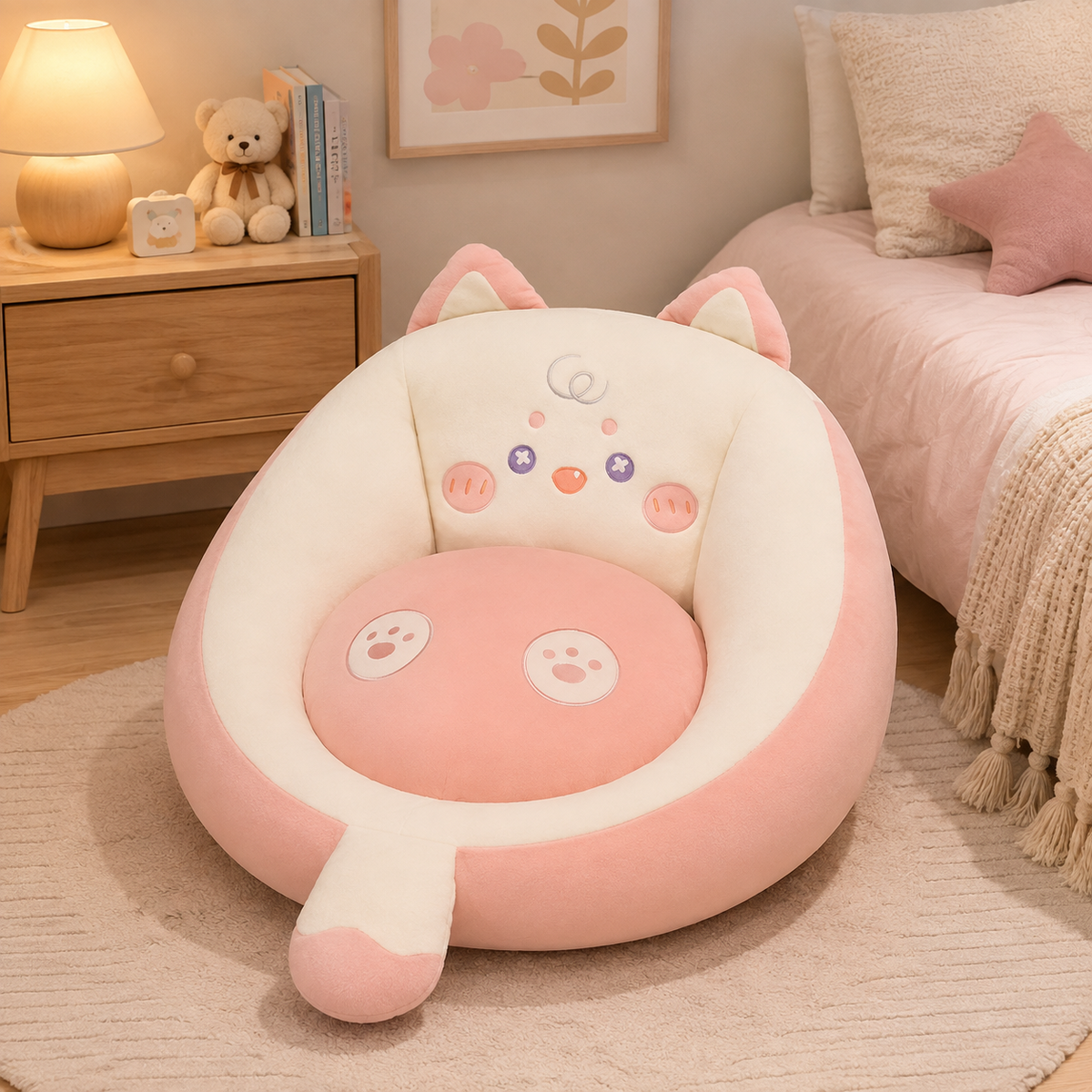 Coussin de siège forme de chat en polyester avec dossier intégré
