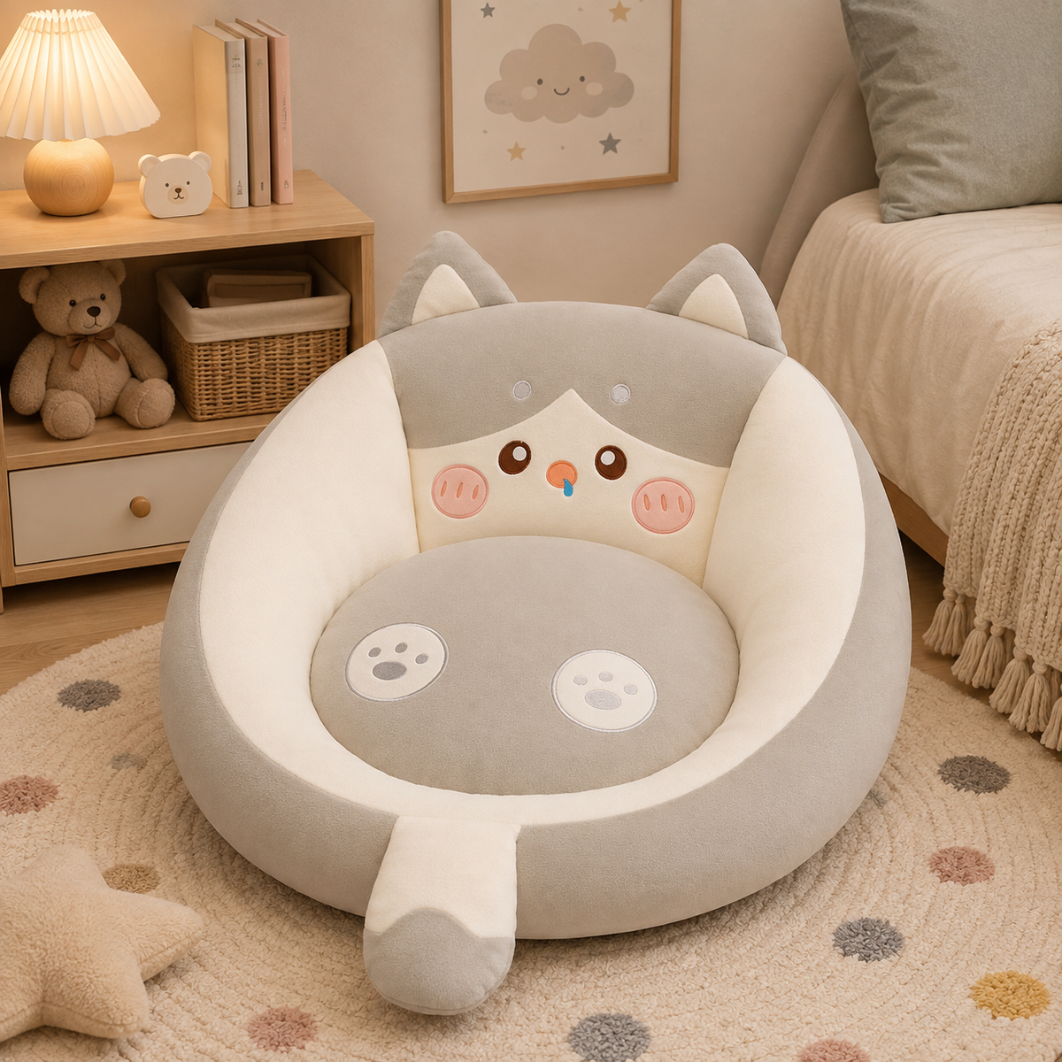 Coussin de siège forme de chat en polyester avec dossier intégré