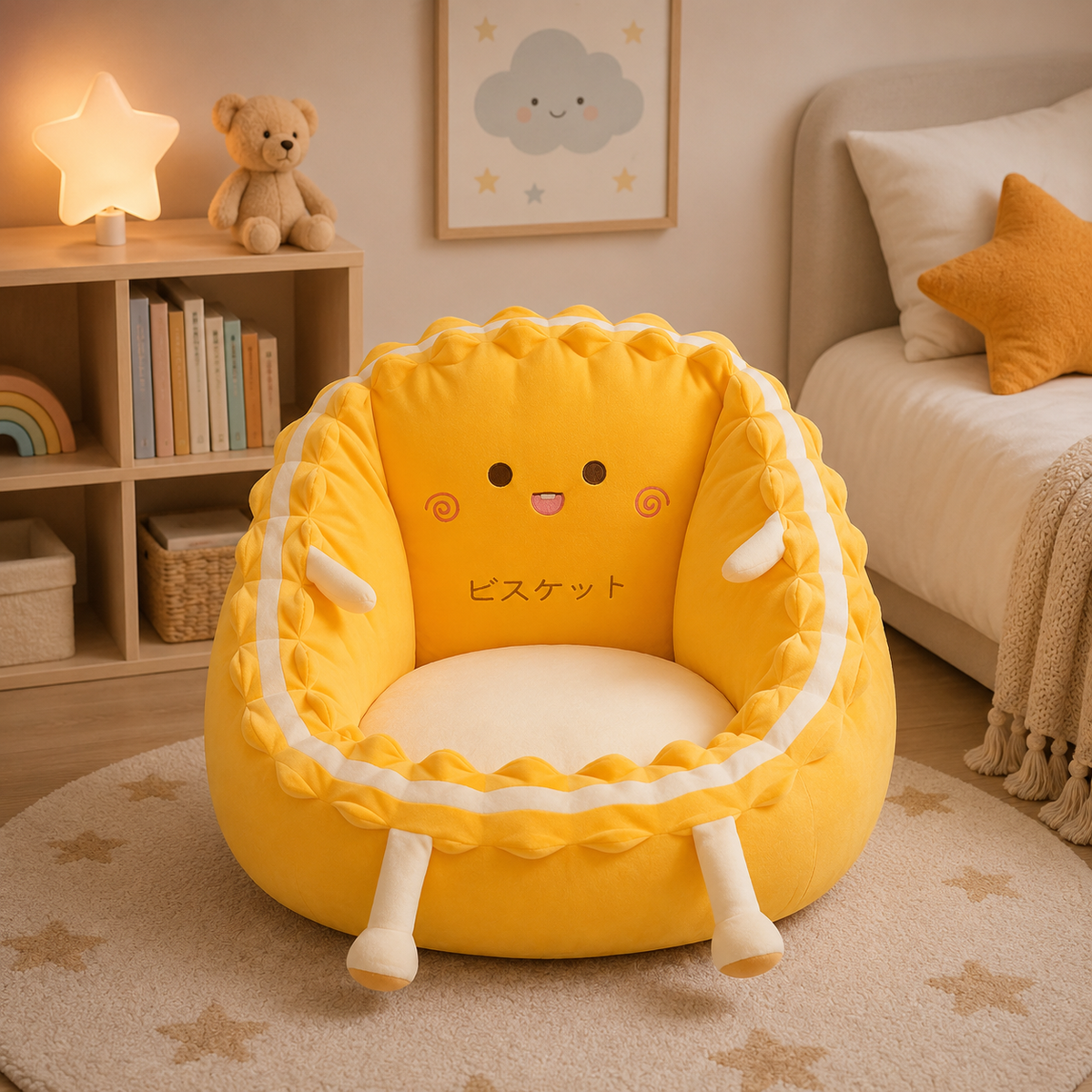 Fauteuil de sol animal jaune en fibres synthétiques avec dossier amovible