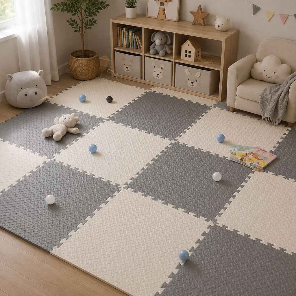 Tapis D Eveil Bebe Beige Puzzle Mousse EVA