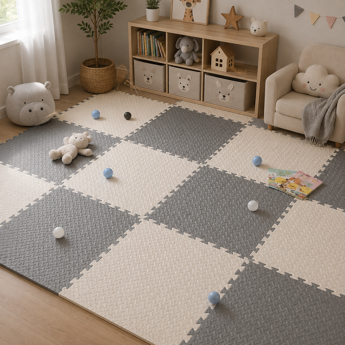 Tapis D Eveil Bebe Beige Puzzle Mousse EVA