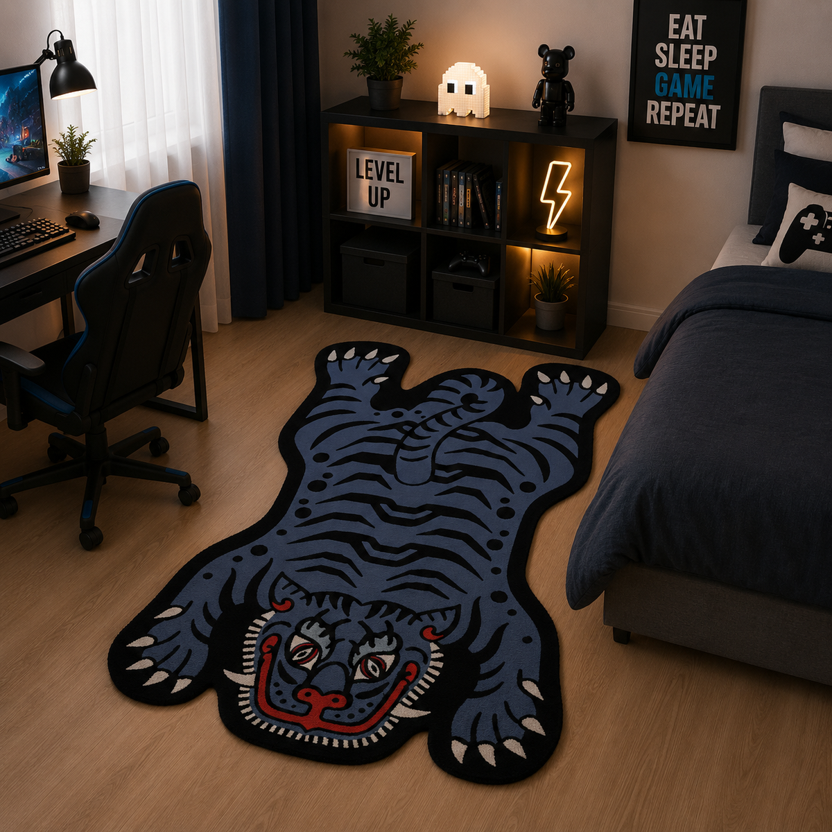 Tapis Tigre Dessin Animé en Velours de Cristal pour Salon et Chambre