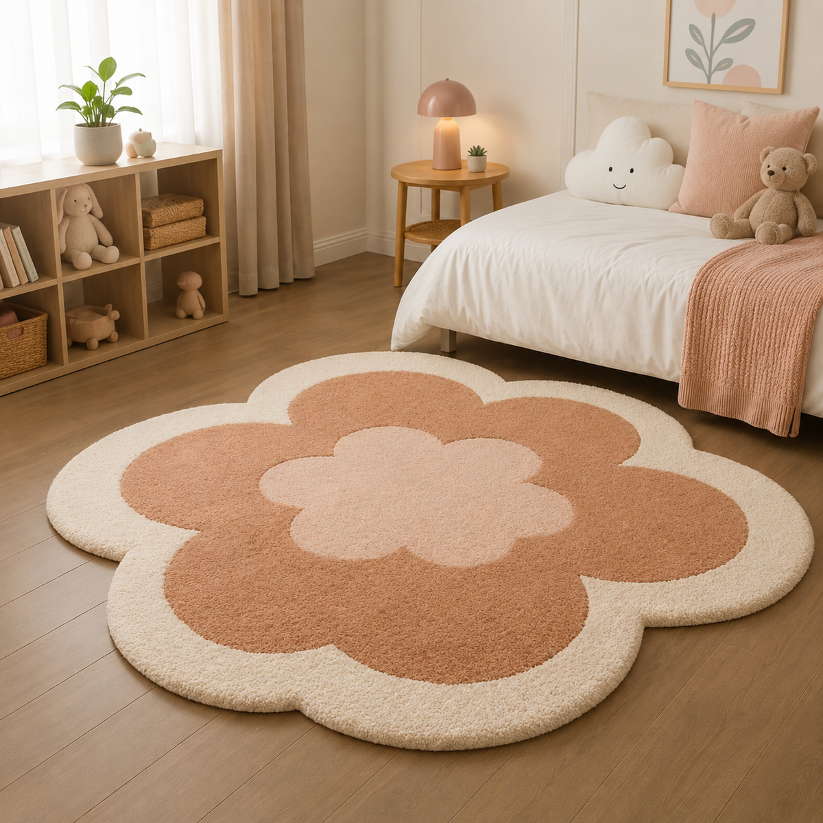 Tapis Fleur Forme Rose Et Crème