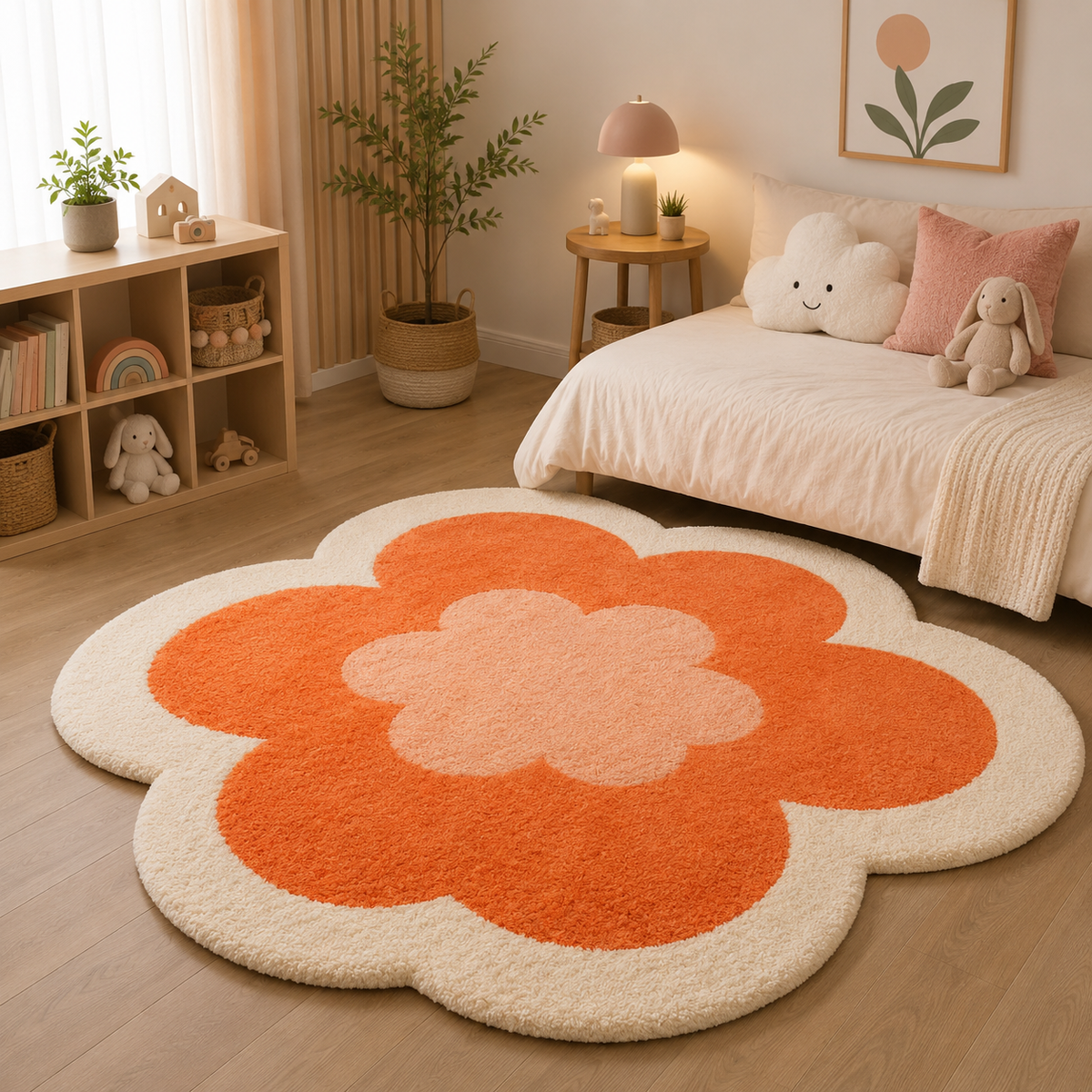Tapis Fleur Forme Rose Et Crème