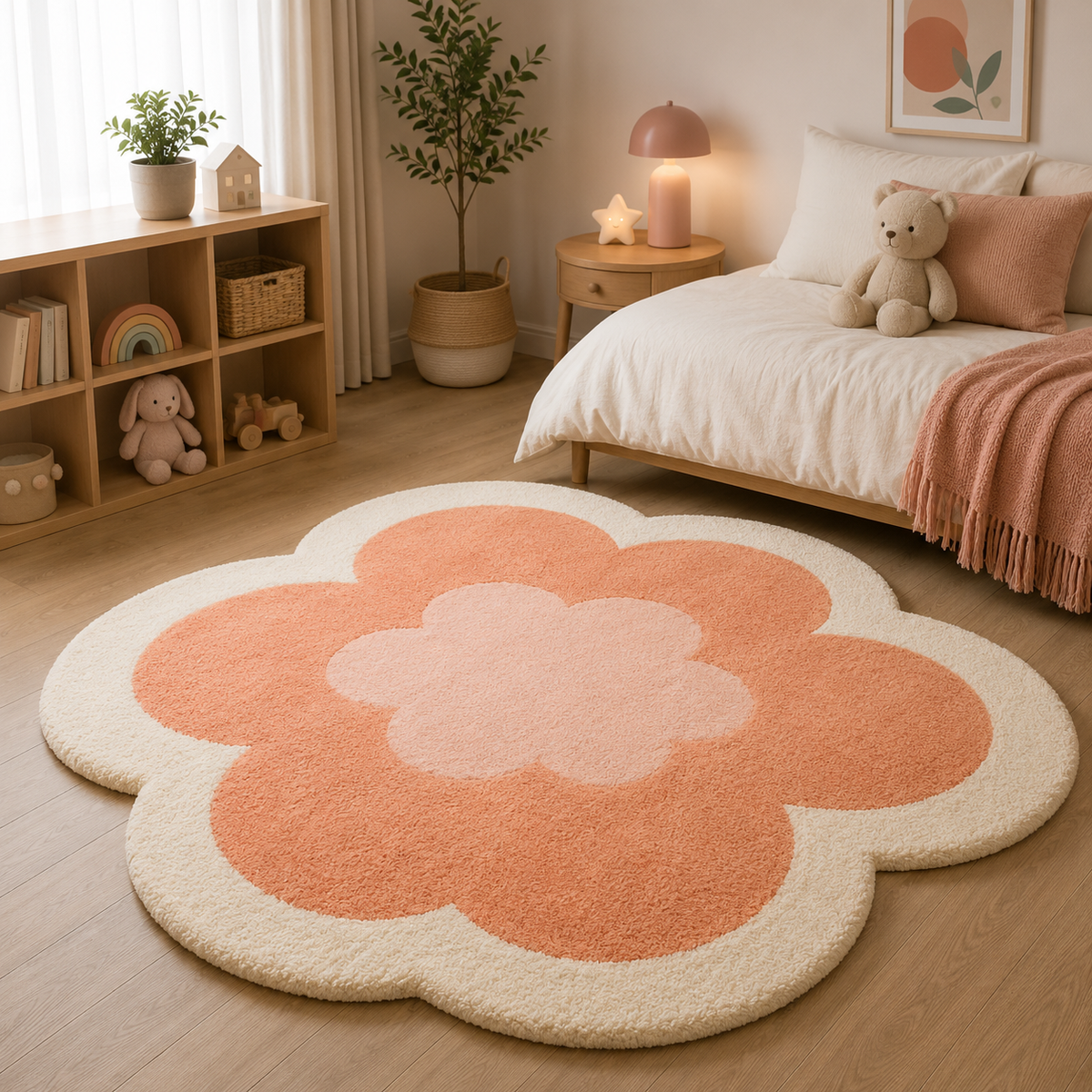 Tapis Fleur Forme Rose Et Crème