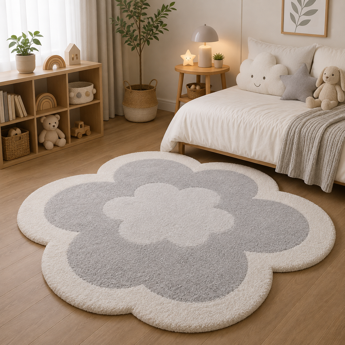 Tapis Fleur Forme Rose Et Crème
