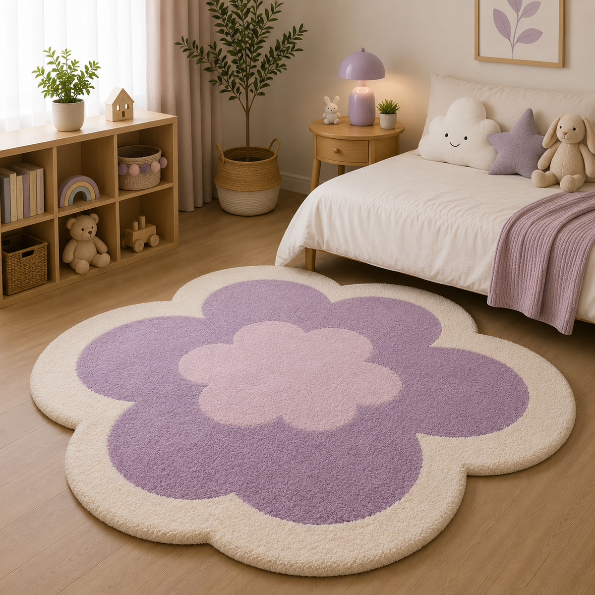 Tapis Fleur Forme Rose Et Crème