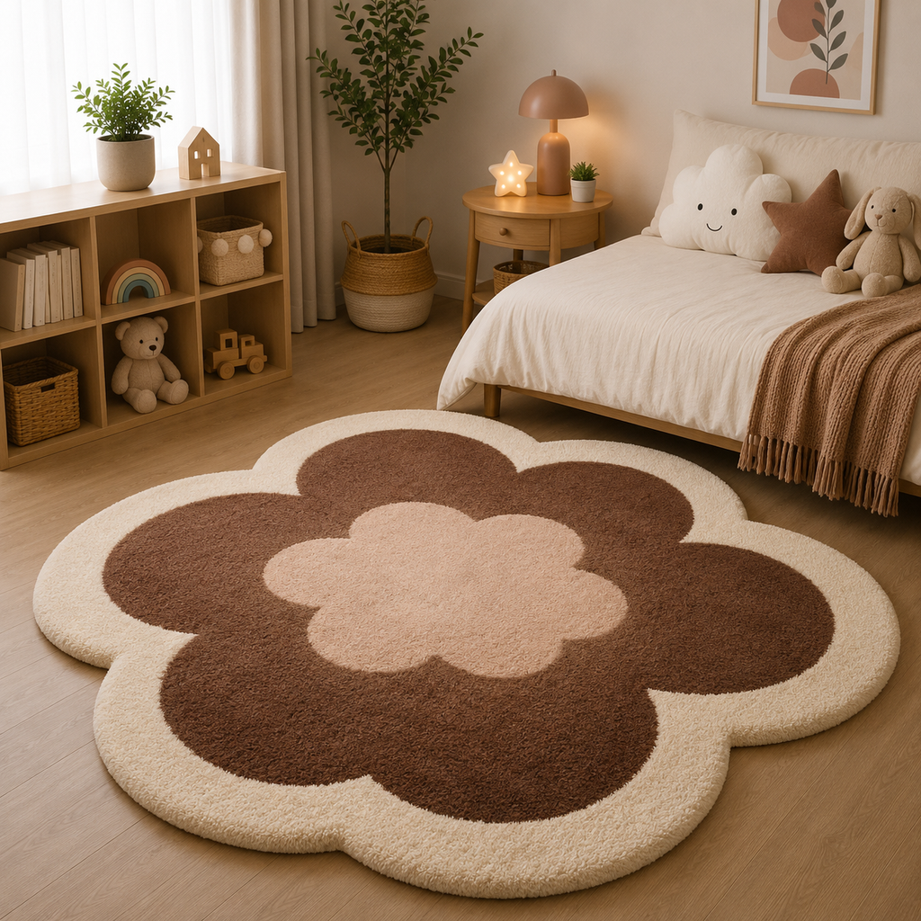 Tapis Fleur Forme Rose Et Crème