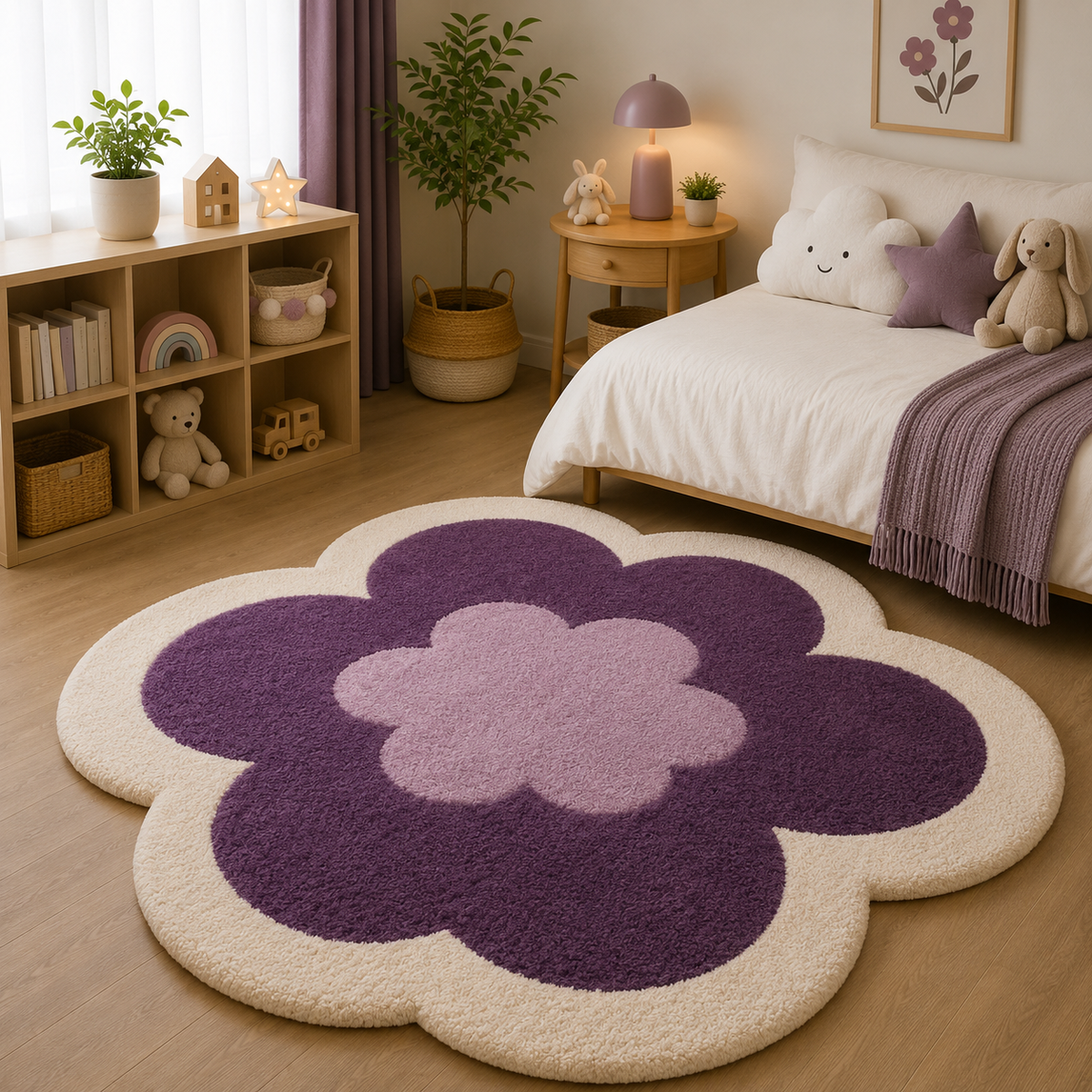 Tapis Fleur Forme Rose Et Crème