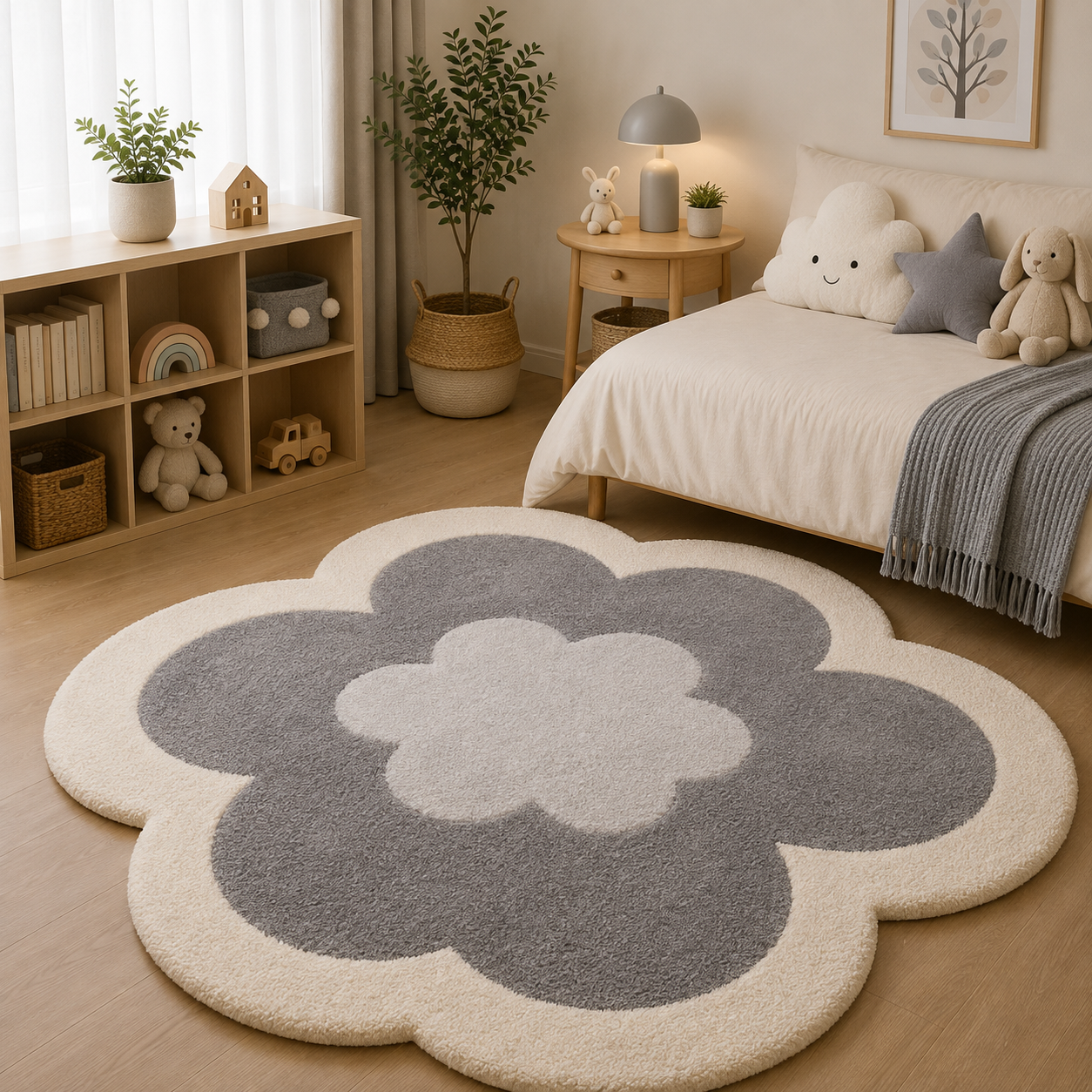 Tapis Fleur Forme Rose Et Crème