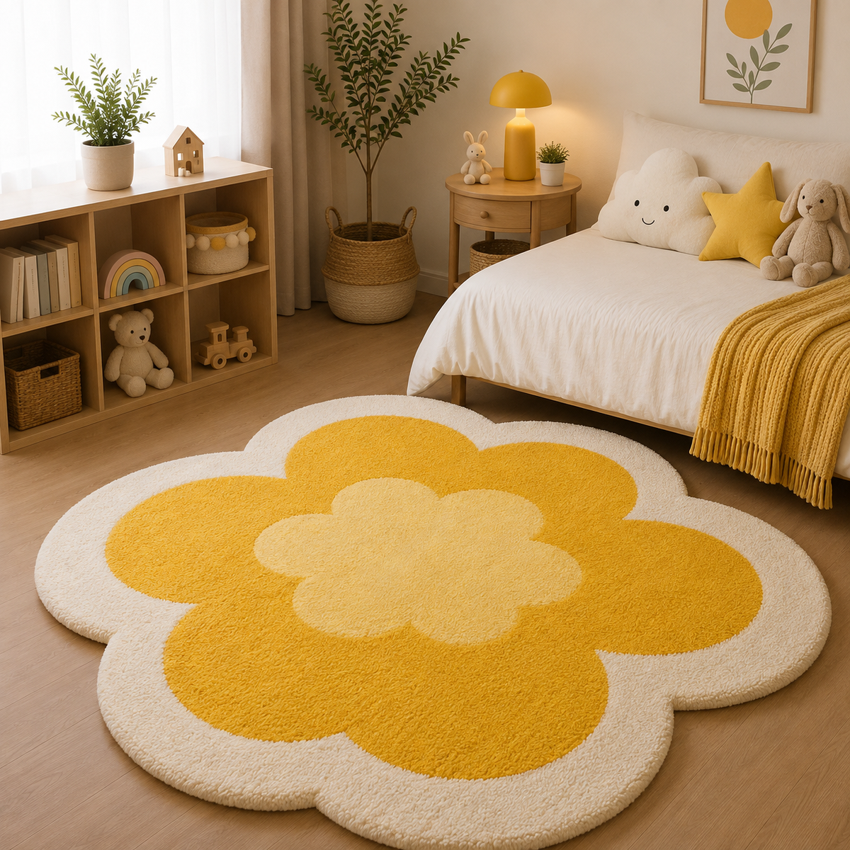 Tapis Fleur Forme Rose Et Crème