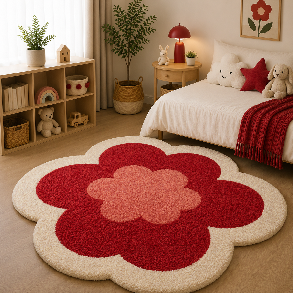 Tapis Fleur Forme Rose Et Crème