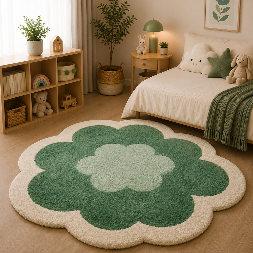 Tapis Fleur Forme Rose Et Crème