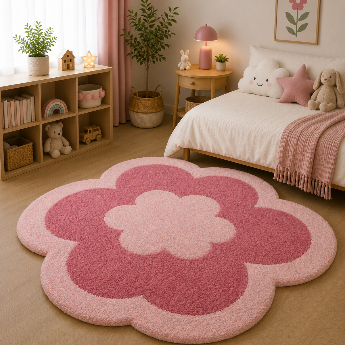 Tapis Fleur Forme Rose Et Crème