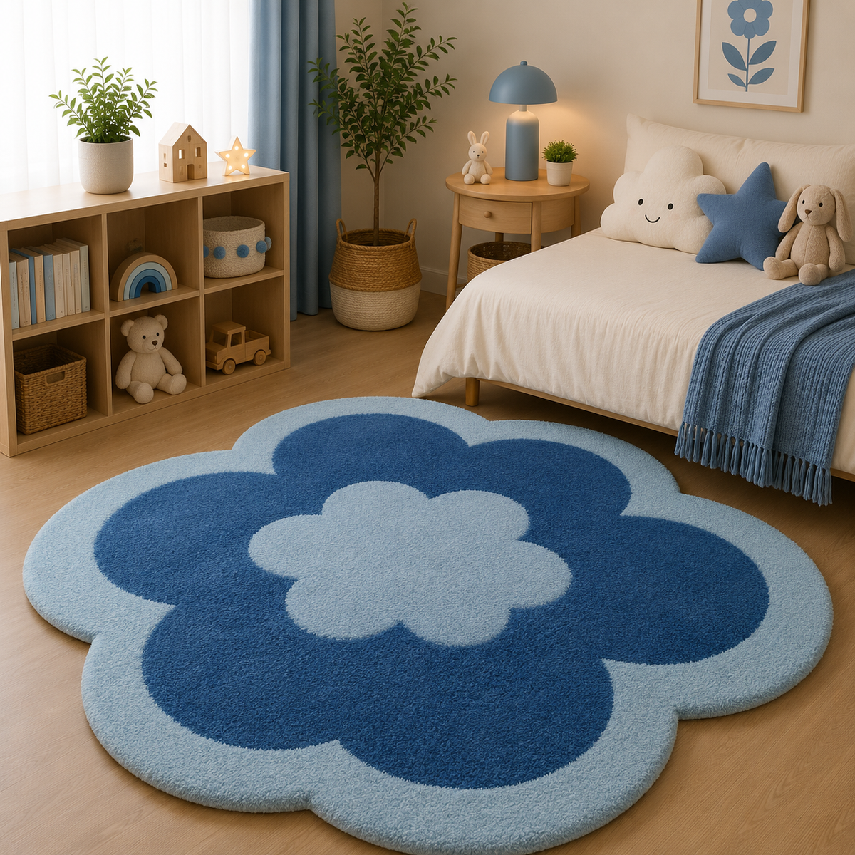 Tapis Fleur Forme Rose Et Crème