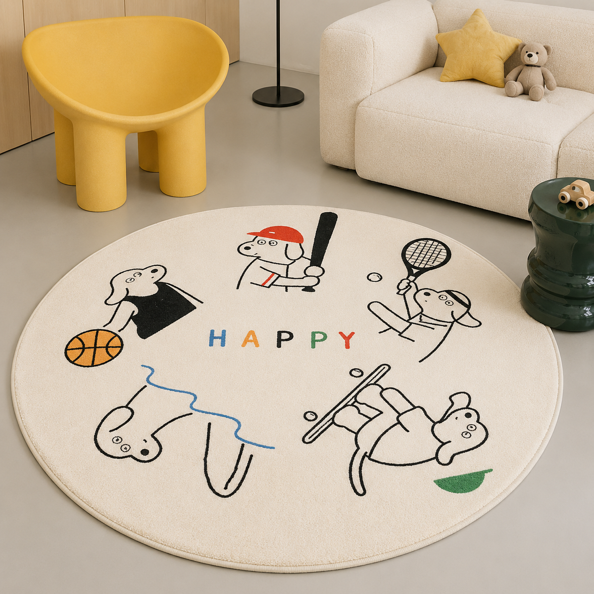 TAPIS DE CHAMBRE ENFANTS Rond Antidérapant