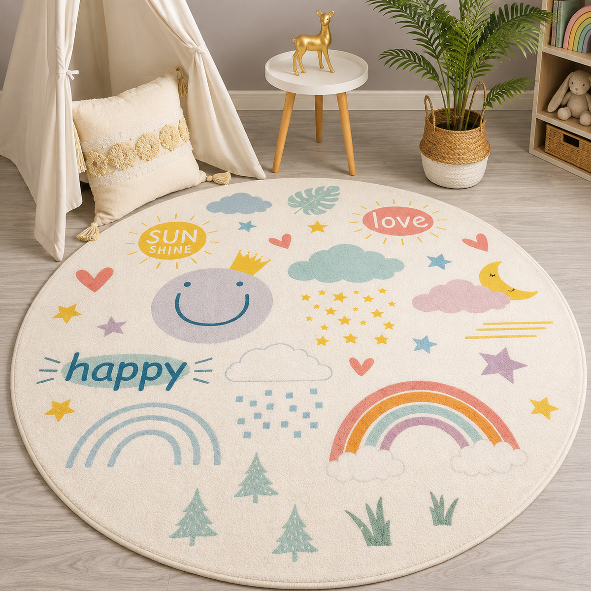 TAPIS DE CHAMBRE ENFANTS Rond Antidérapant