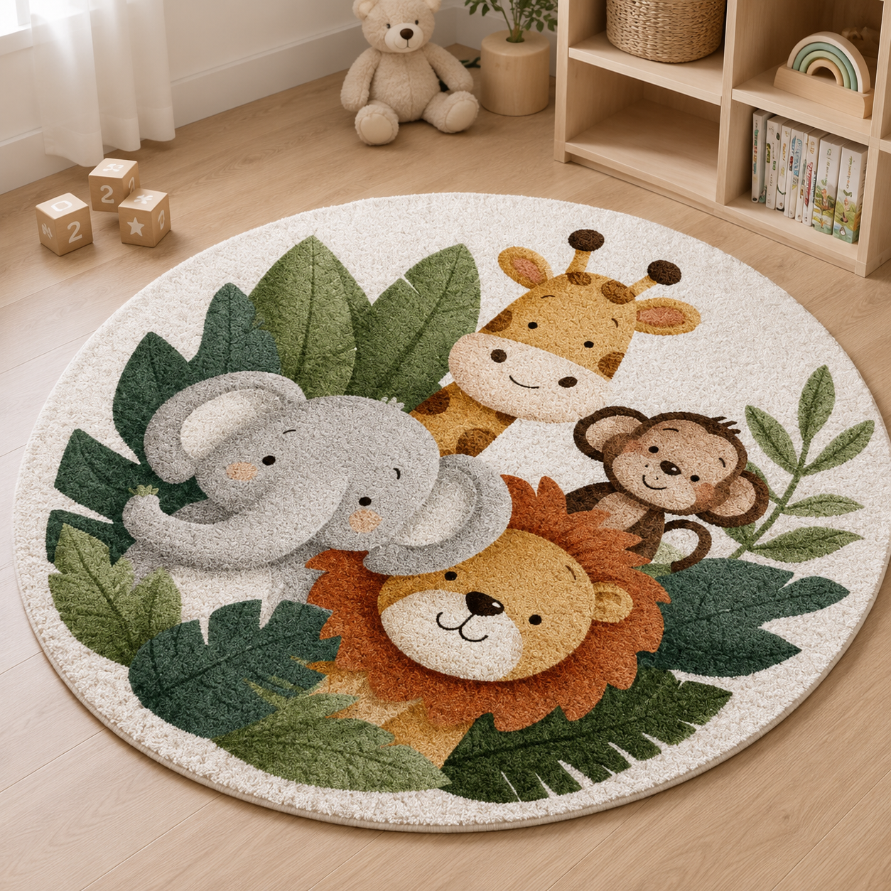 Tapis De Chambre D'Enfant Rond Animaux De La Jungle