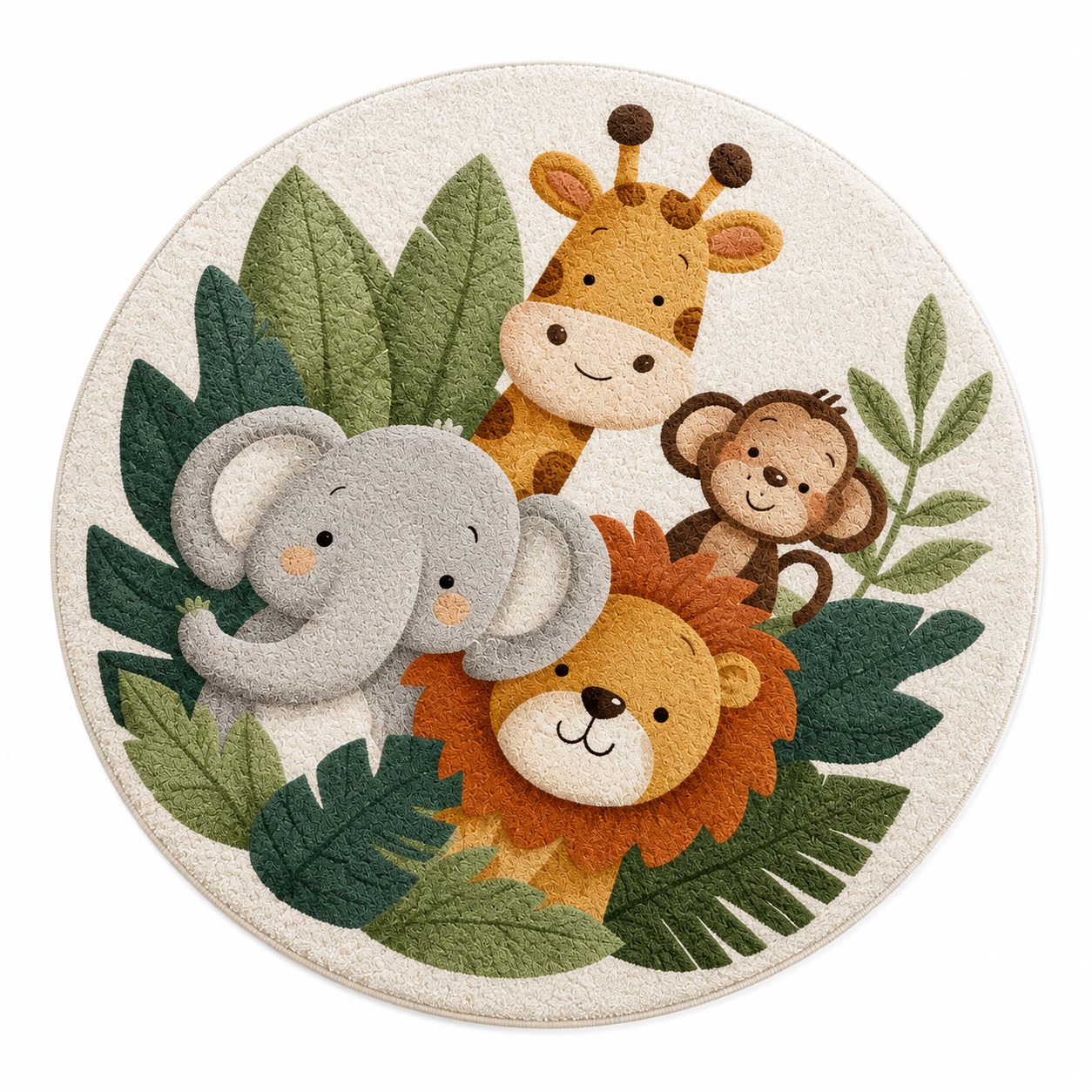 Tapis De Chambre D'Enfant Rond Animaux De La Jungle