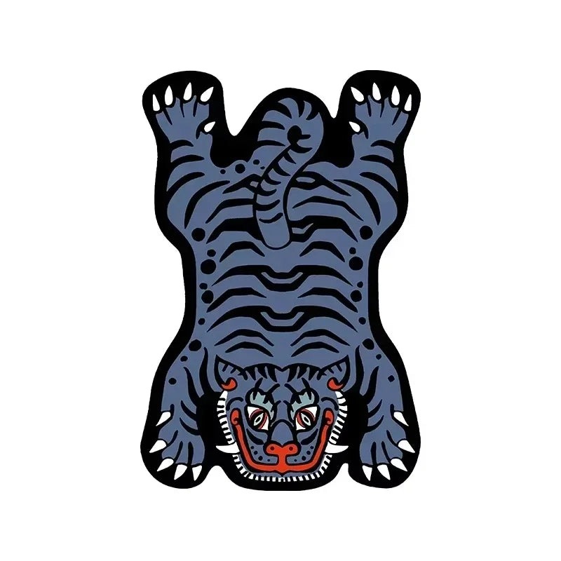 Tapis Tigre Dessin Animé en Velours de Cristal pour Salon et Chambre