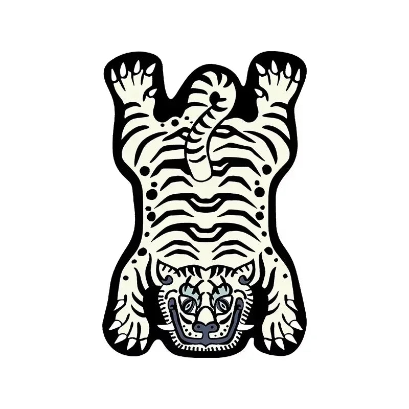 Tapis Tigre Dessin Animé en Velours de Cristal pour Salon et Chambre