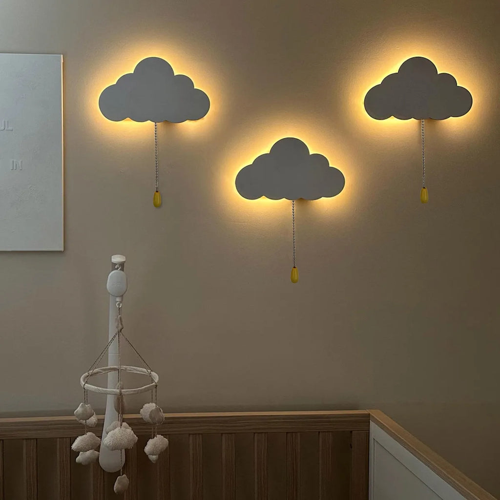 Veilleuse Murale Pile En Forme De Nuage En Bois