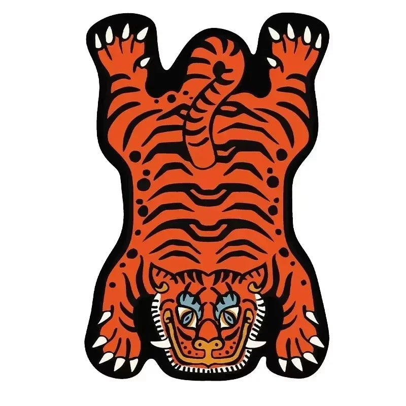 Tapis Tigre Dessin Animé en Velours de Cristal pour Salon et Chambre