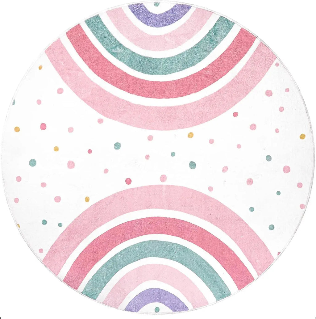 TAPIS DE CHAMBRE ENFANTS Flanelle Rond Arc-En-Ciel